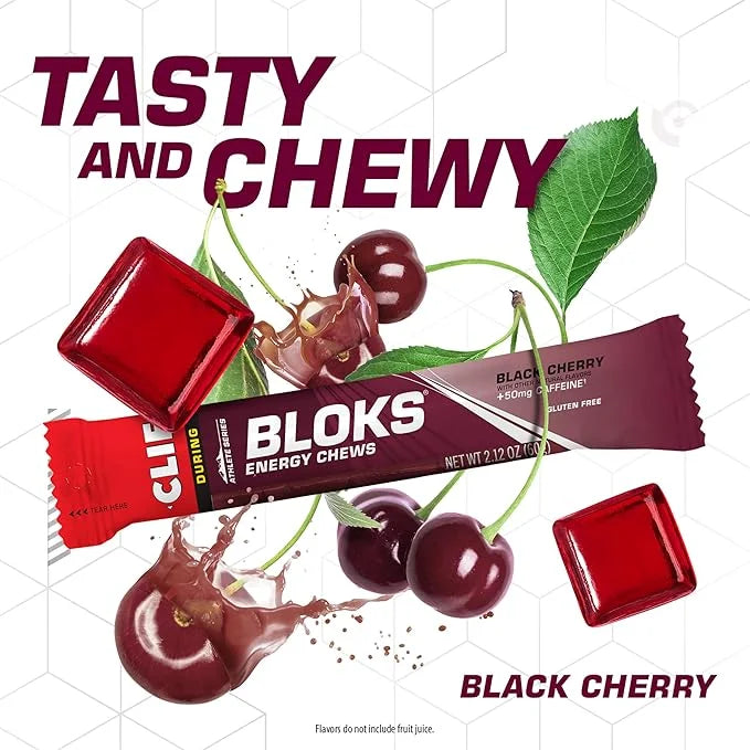 CLIF BLOKS - Black Cherry Flavor with Caffeine - Energy Chews - Non-GMO - Plant Based - Fast Fuel for Cycling and Running ...
