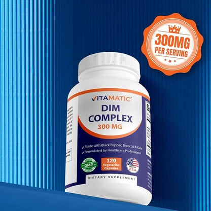 Vitamatic DIM Supplement Complex for Women & Men - 300mg - 120 Veg Capsules - Made with Black Pepper, Broccoli Powder & Ka...