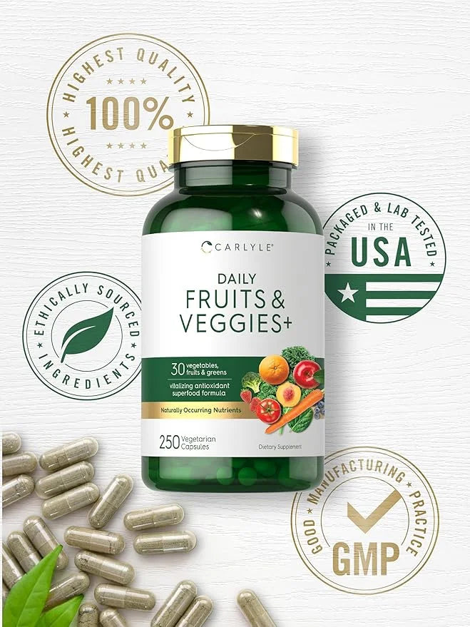 Carlyle Fruits and Veggies Supplement | 250 Capsules | Made with 30 Fruits and Vegetables | Vegetarian, Non-GMO, Gluten Fr...