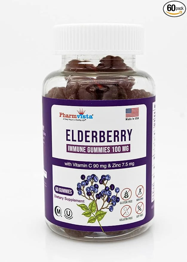 Elderberry Gummies 100mg with Vitamin C 7% Anthoycyanin 60 Count