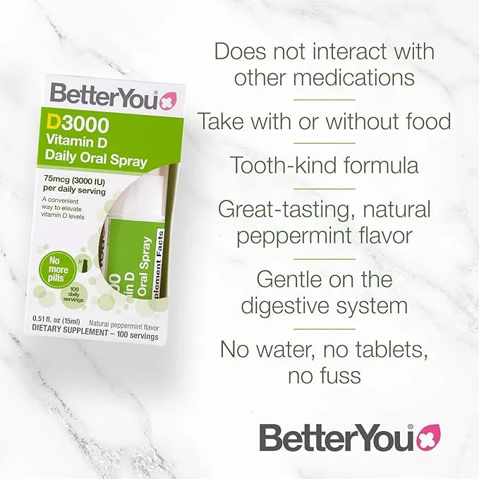BetterYou D3000 Vitamin D Oral Spray - Convenient Alternative for Tablets - Promotes Strong Bones, Teeth and Immune System...