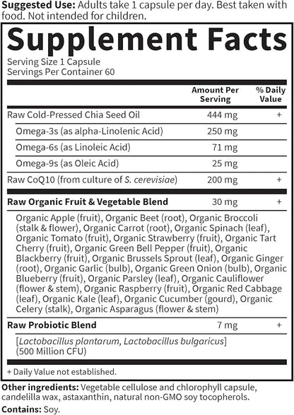 Garden of Life Vegetarian Omega 3 6 9 9 Supplement CoQ10 Chia 60 Capsules