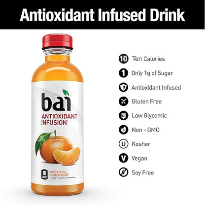 Bai Flavored Water, Costa Rica Clementine, Antioxidant Infused Drinks, 18 Fluid Ounce Bottle (Pack of 12) - Product Image