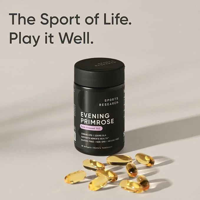 Sports Research Evening Primrose Supplement from Cold Pressed Oil - Softgels for Women’s Health & Skin Health - Gluten Fre...