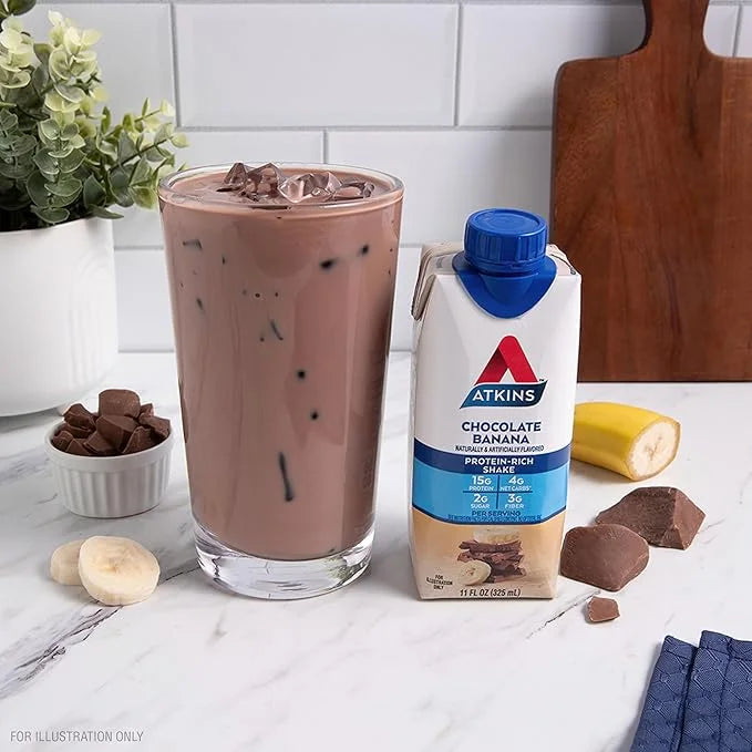 Atkins Chocolate Banana Protein Shake, 15g Protein, Low Glycemic, 4g Net Carb, 2g Sugar, Keto Friendly, 12 Count - Product...