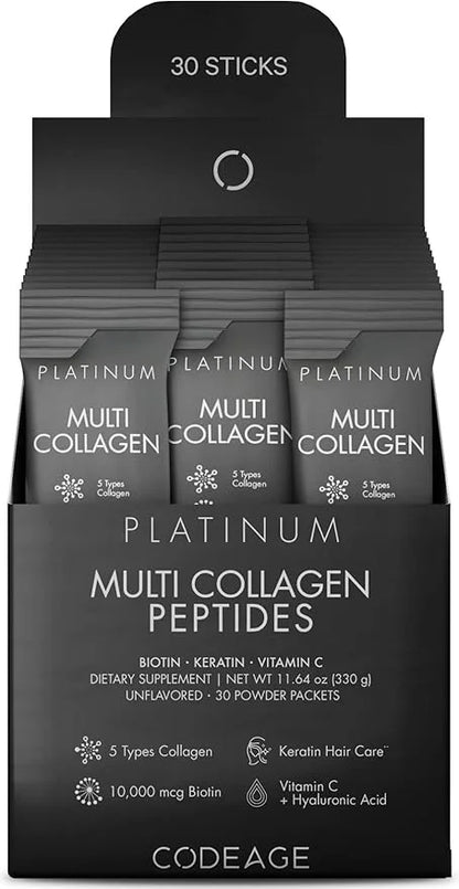 Codeage Multi Collagen and Biotin 10,000 B6 & D3, Keratin, 18 Amino 5 Types 30 Powder