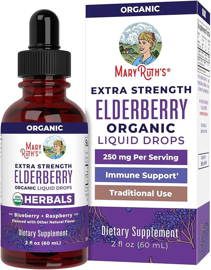MaryRuth Organics Elderberry Syrup Extra Strength, USDA Organic Elderberry, Sugar Free Adults & Kids Immune Support Supple...