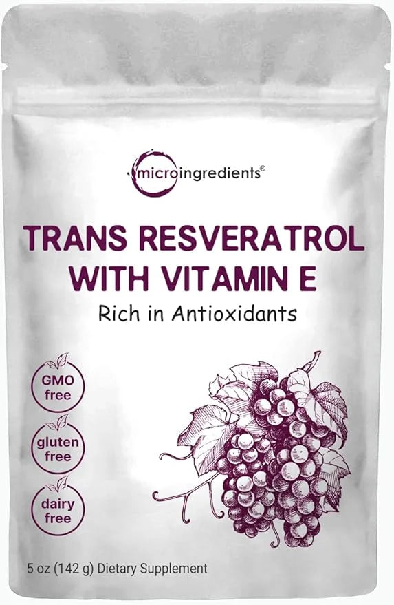Pure Trans-Resveratrol Powder with Natural Vitamin 5 Ounce, 2 in 1 Formula,