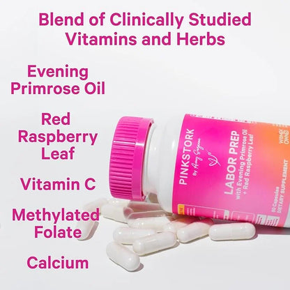 Pink Stork Labor Prep - Evening Primrose Oil Capsules with Red Raspberry Leaf Tea, Gentle Birth & Postpartum Care, Third T...