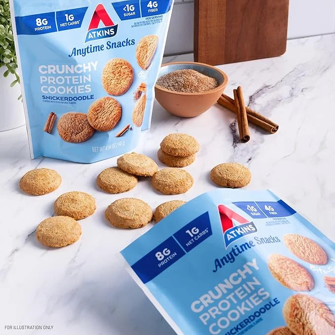 Atkins Bite-Sized Crunchy Protein Cookies, Snickerdoodle, 8g Protein, 4g Fiber, 1g Net Carb, 1g Sugar, Keto Friendly, 3 Ba...