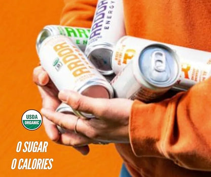 ARDOR ENERGY Sparkling Water 6 pack Sampler. 100mg Organic Caffeine from Green Tea & 200mg Organic L-Theanine (Focus & Cal...