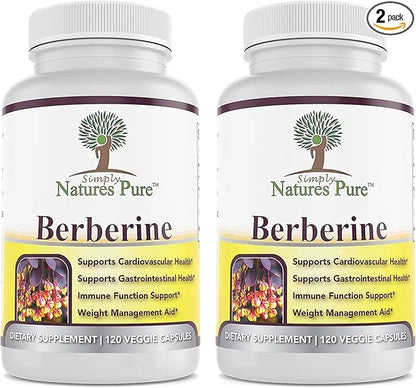 Simply Natures Pure Premium Berberine HCl 500mg - 120 Capsules - Cardiovascular Gastrointestinal Immune Support - Chromium...