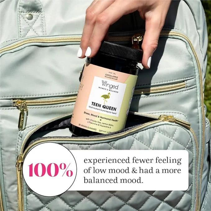 Winged Wellness Teen Queen Multivitamins for Teen Girls - Helps with Mood and Hormonal Health - for Ages 13+, Vegan & Glut...