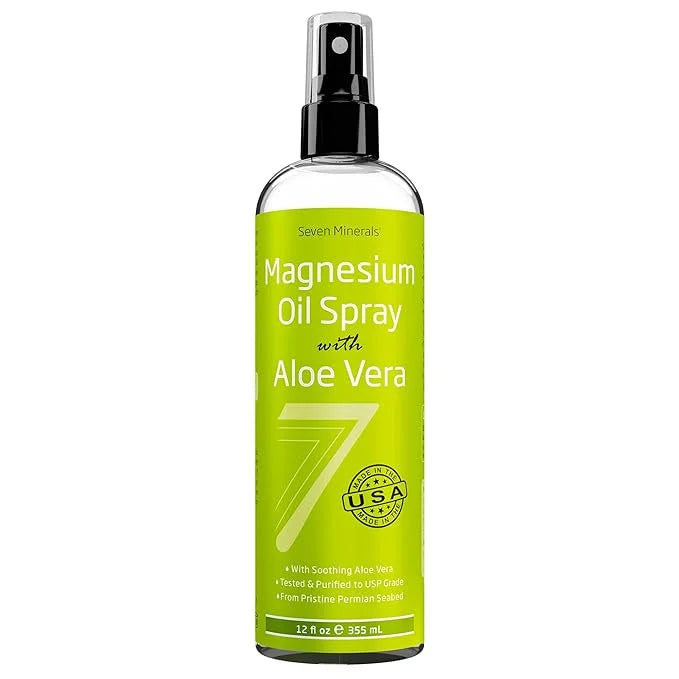 Seven Minerals, Magnesium Oil Spray with Aloe Vera - Less Itchy - Use as Magnesium Spray Deodorant - Made in USA - Get Hea...