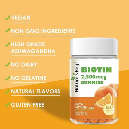 Nature's Key Biotin Gummies with Vitamin 120 Count