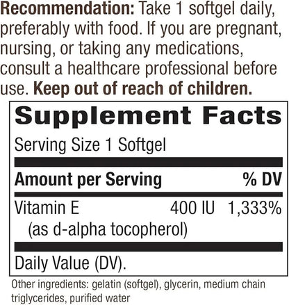Nature’s Way Vitamin E D-Alpha Tocopherol 268 mg 100 Softgels