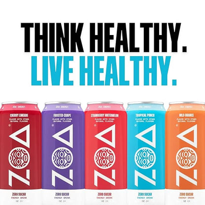 ZOA Zero Sugar Energy Drink, Cherry Limeade - Sugar Free with Electrolytes, Healthy Vitamin C, Amino Acids, Essential B-Vi...
