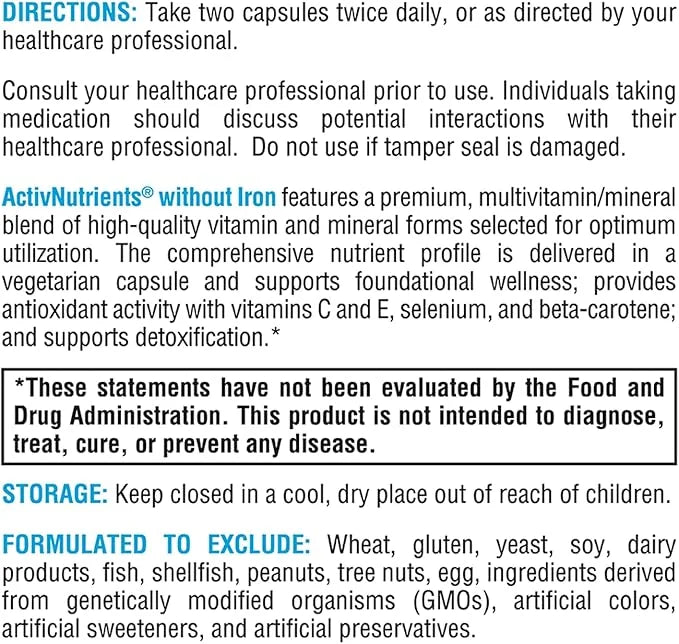 XYMOGEN ActivNutrients without Iron (120 Capsules)
