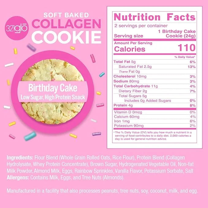 321glo Collagen Cookies | Soft Baked, High Protein Cookies | Low Carb, Low Sugar | Keto Snack for Women, Men, & Kids | 12 ...