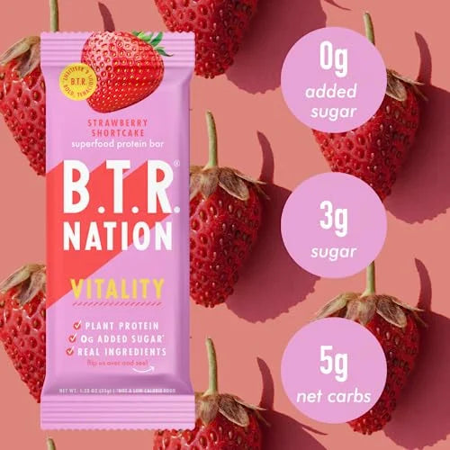 Vegan Superfood Protein Bars, by B.T.R. - Keto, Plant Based, and Gluten Free | 12 Bars | Low Carb, Sugar Alcohol Free, & B...