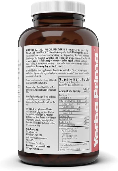 Yerba Prima Daily Fiber Caps Formula 400 Capsules 2) -