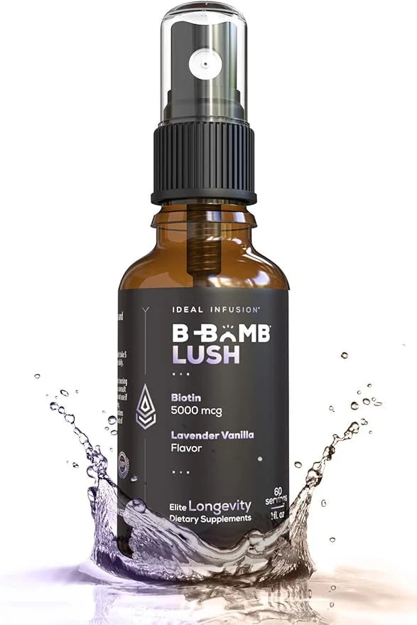 Ideal Infusion B-Bomb Lush Biotin Liquid Spray: Organic Lavender Vanilla - 5000mcg, Hair Growth Vitamin for Thickness and ...