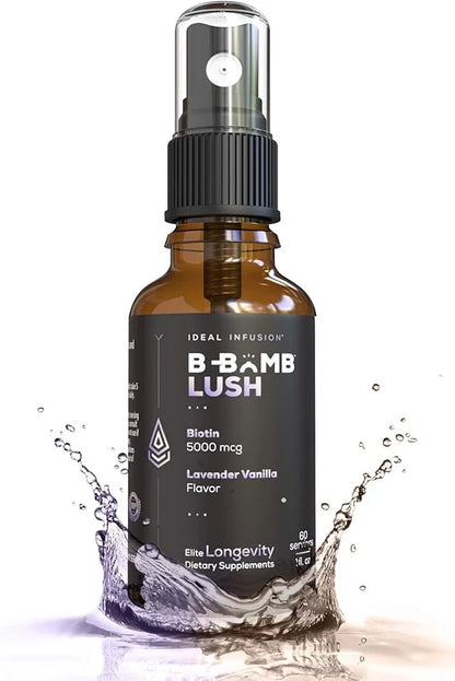 Ideal Infusion B-Bomb Lush Biotin Liquid Spray: Organic Lavender Vanilla - 5000mcg, Hair Growth Vitamin for Thickness and ...