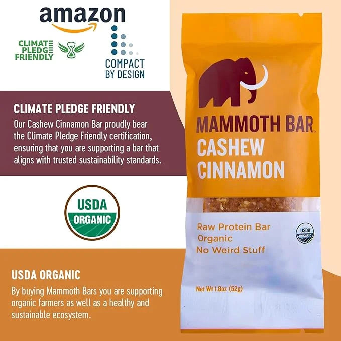 Cashew Cinnamon Bar- Organic, Paleo, Gluten Free and Raw by Mammoth Bar, 10-12g Protein, 1.8 Oz. Bar (10 Bars) … - Product...