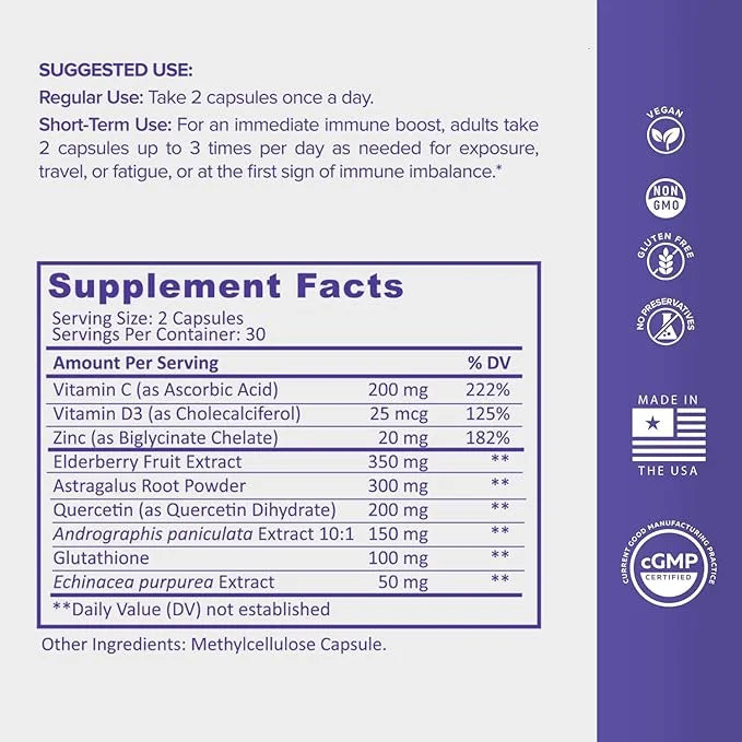 Immune Support Supplement with Vitamin C D3, Glutathione, (60ct) VitaminIQ