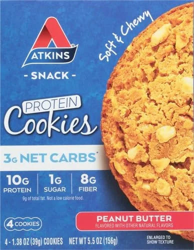 Atkins Peanut Butter Protein Cookie, Protein Dessert, Rich in Fiber, 3g Net Carb, 1g Sugar, Keto Friendly, 4 Count - Produ...