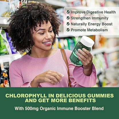 Sugar Free Chlorophyll Gummies - with Unfiltered ACV, Sea Moss & Elderberry, Echinacea, Vitamin D3, C, E, B12 - Natural De...