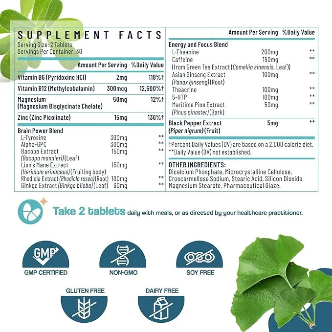 17-in-1 Brain Supplement for Memory and Focus | Nootropic Brain Supplement for Mental Clarity, Concentration, Alertness | ...