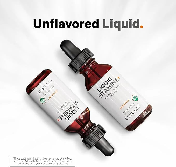 Codeage Liquid Vitamin E+ - USDA-Certified Organic Vitamin E - 2-Month Supply - D-Alpha Tocopherol Acetate, Organic MCT Oi...