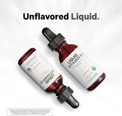 Codeage Liquid Vitamin E+ - USDA-Certified Organic Vitamin E - 2-Month Supply - D-Alpha Tocopherol Acetate, Organic MCT Oi...