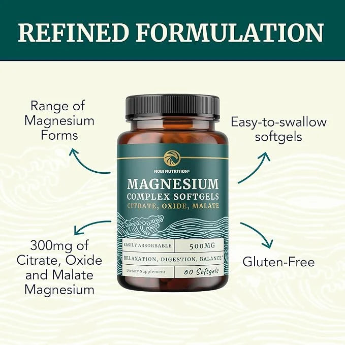 Triple Magnesium Softgels | Citrate, Malate, & Oxide | Highly Absorbable Magnesium Supplement for Digestion, Calm, Leg Cra...