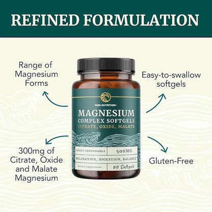 Triple Magnesium Softgels | Citrate, Malate, & Oxide | Highly Absorbable Magnesium Supplement for Digestion, Calm, Leg Cra...