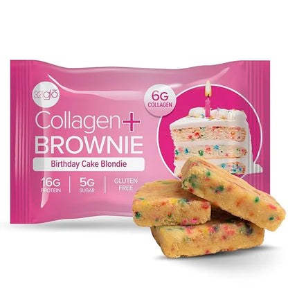 321glo Collagen Protein Brownie | Gluten Free, Low Sugar | Keto Snack for Women, Men, & Kids | 16g Protein, 6g Collagen | ...