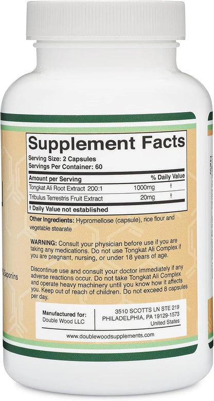 Tongkat Ali Extract 200 to 1 1020mg per 120 Capsules 20mg Tribulus