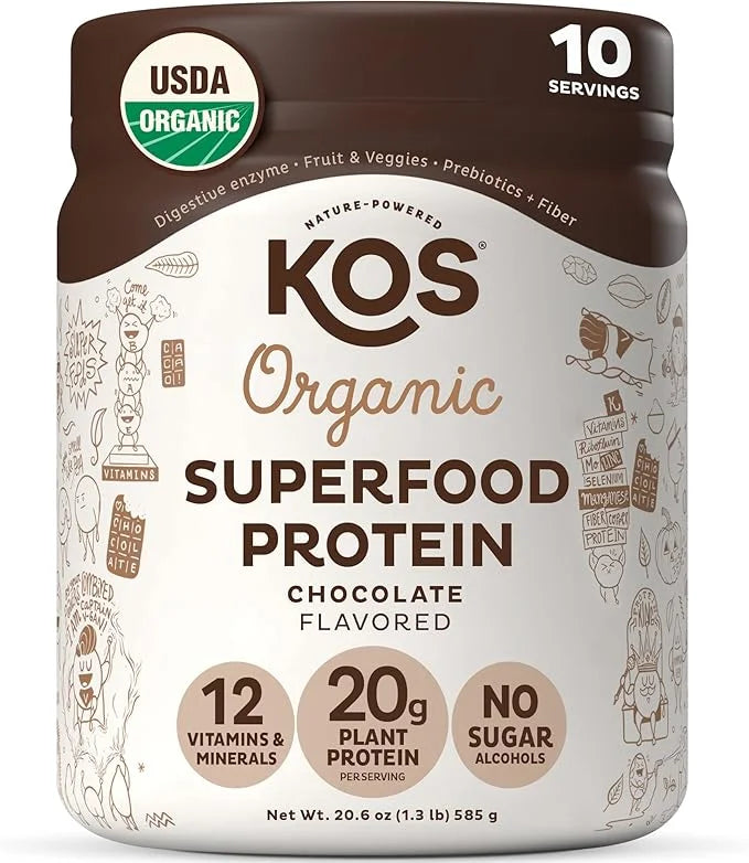 KOS Vegan Protein Powder, Chocolate USDA Organic 10 Servings