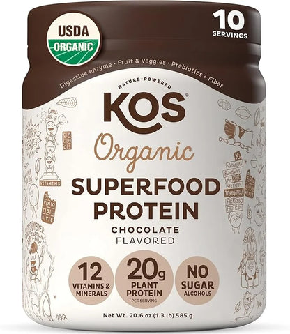 KOS Vegan Protein Powder, Chocolate USDA Organic 10 Servings