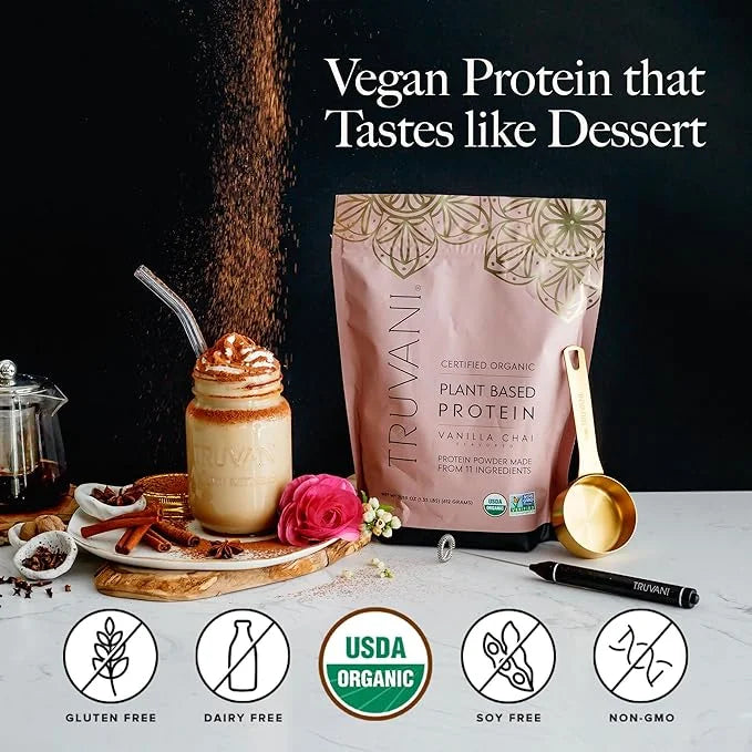 Truvani Vegan Pea Protein Powder | Vanilla Chai | 20g Organic Plant Based Protein | 20 Servings | Keto | Gluten & Dairy Fr...