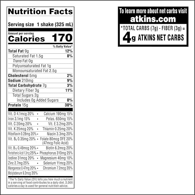Atkins Chocolate Banana Protein Shake, 15g Protein, Low Glycemic, 4g Net Carb, 2g Sugar, Keto Friendly, 12 Count - Product...
