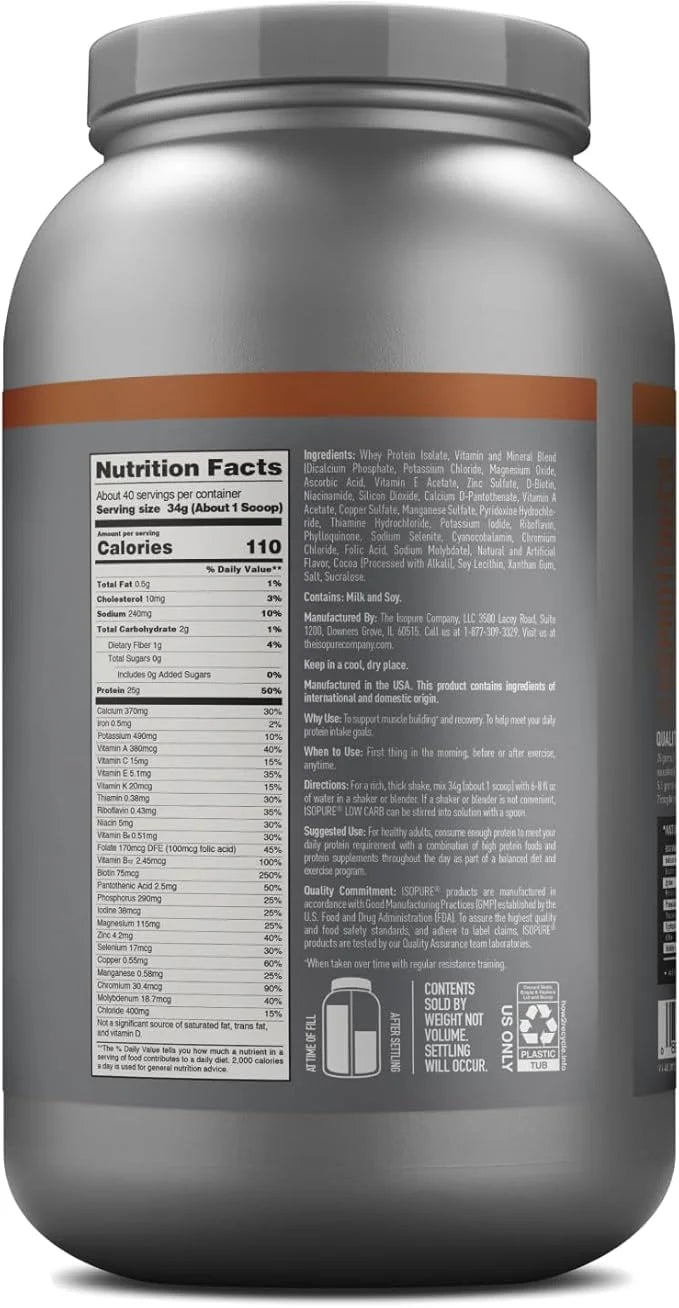 Isopure Low Carb 100% Pure Whey Isolate Protein Powder, Lactose Free, Gluten Free, With Vitamins, Chocolate Peanut Butter,...