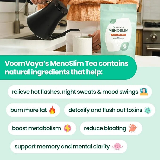 VoomVaya MenoSlim Tea - Hormone Balance Tea, Perimenopause & Estrogen Supplement for Women - for Bloating, Hot Flashes, Ni...