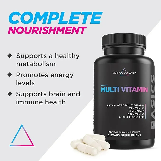 Livingood Daily Methylated Multivitamin for Women & Men, Multi Vitamin - Mineral Supplement Capsules with Iron, B Complex,...