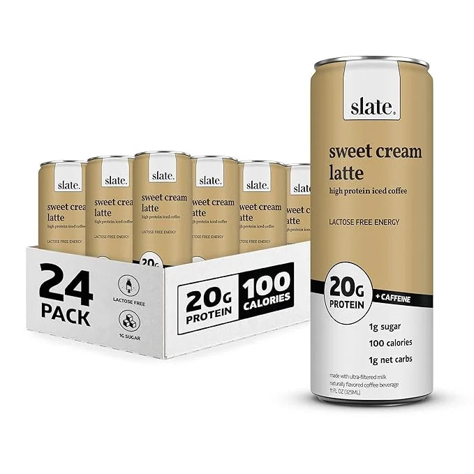 Slate Milk - High Protein Iced Coffee - Sweet Cream Latte - 175mg Caffeine, Lactose Free Energy - 20g Protein, 1g Sugar, 1...