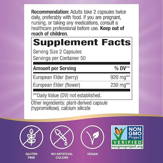 Nature's Way Black Elderberry Supplement, Traditional 100 Capsules