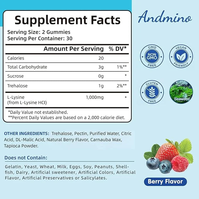 L-Lysine Gummies 1000 mg, with Trehalose, L Lysine Gummies for Lips & Oral Health, Boost Immune & Collagen & Calcium, for ...