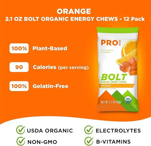 PROBAR - BOLT Organic Energy Chews, Orange, Non-GMO, Gluten-Free, USDA Certified Organic, Healthy, Natural Energy, Fast Fu...
