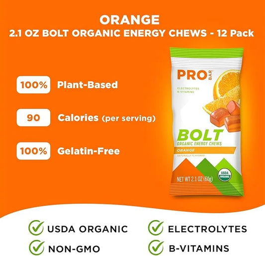 PROBAR - BOLT Organic Energy Chews, Orange, Non-GMO, Gluten-Free, USDA Certified Organic, Healthy, Natural Energy, Fast Fu...
